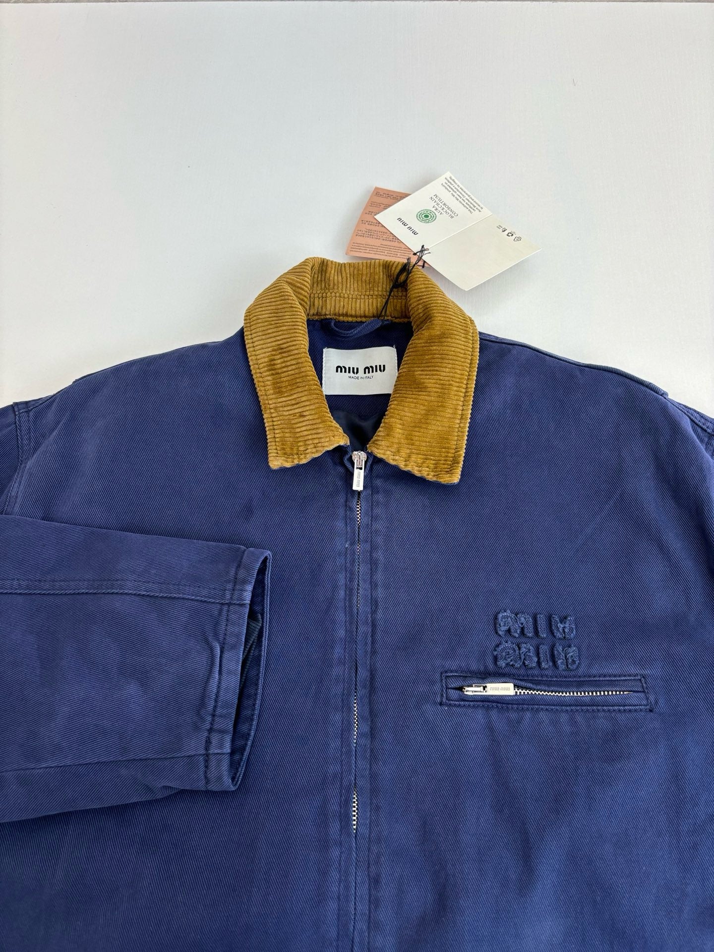 미우미우 코듀로이 칼라 개버딘 트럭커 자켓