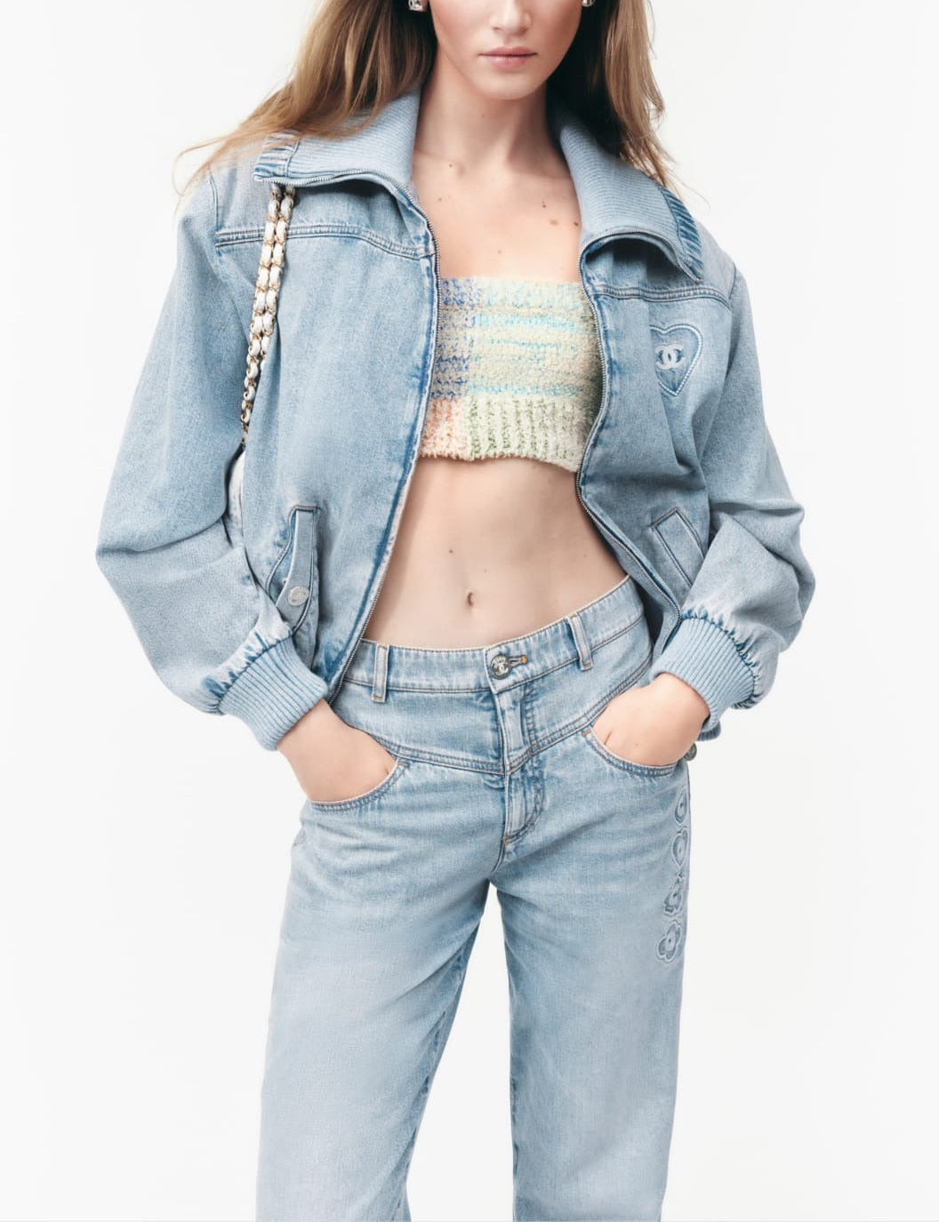 샤넬 자수 데님 블루종